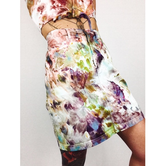 🆕 Hand-Dyed Denim Mini Skirt in Technicolor - Picture 8 of 13